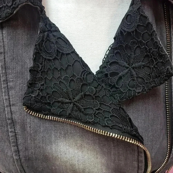 Paris Hues Denim and Lace Jacket Size Small - Picture 5 of 10